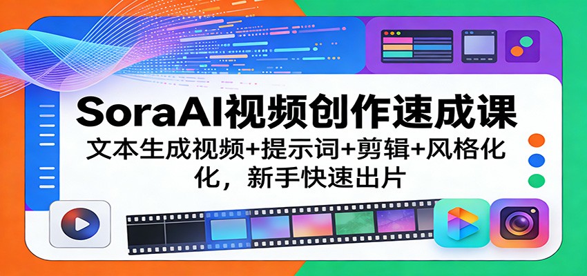 SoraAI视频创作速成课：文本生成视频+提示词+剪辑+风格化，新手快速出片|网创挖金社