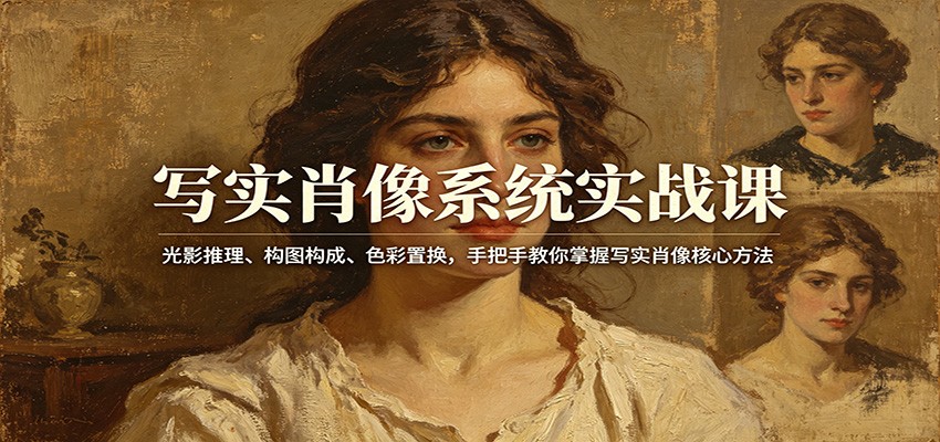写实肖像系统实战课:光影推理、构图构成、色彩置换,手把手教你掌握写实肖像核心方法|网创挖金社