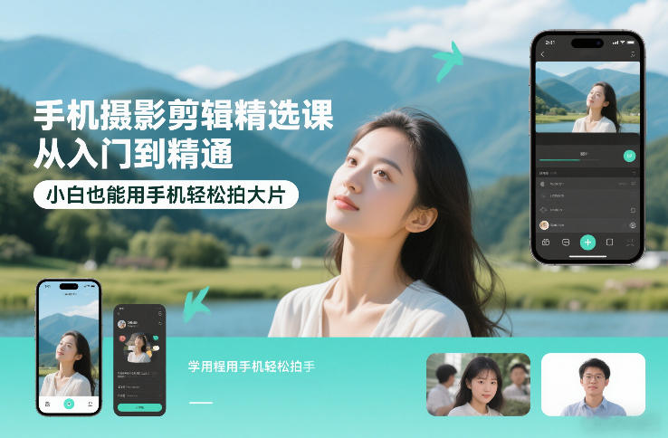手机摄影剪辑精选课，从入门到精通，小白也能用手机轻松拍大片|网创挖金社