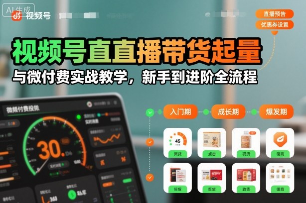 视频号直播带货起量与微付费实战教学，新手到进阶全流程|网创挖金社
