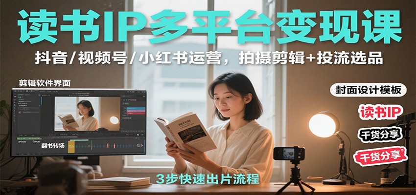 读书IP多平台变现课：抖音/视频号/小红书运营，拍摄剪辑+投流选品|网创挖金社