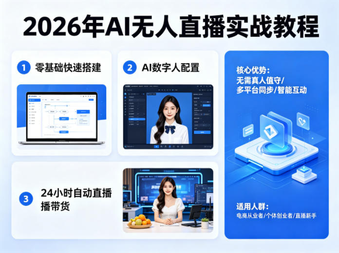 2026年AI无人直播实战教程，零基础也能快速搭建AI数字人无人直播间，实现24小时自动直播带货|网创挖金社