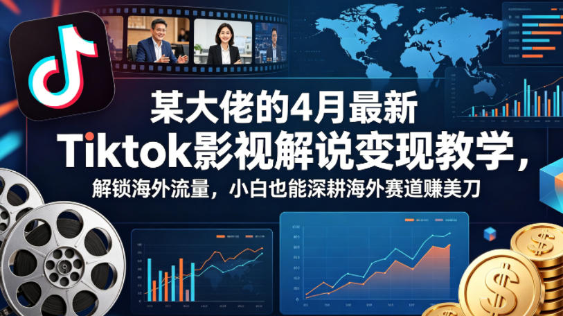 某大佬的4月最新Tiktok影视解说变现教学，解锁海外流量，小白也能深耕海外赛道賺美刀|网创挖金社