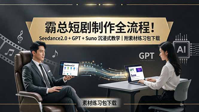 霸总短剧制作全流程！Seedance2.0 + GPT + Suno 沉浸式教学｜附素材练习包下载|网创挖金社
