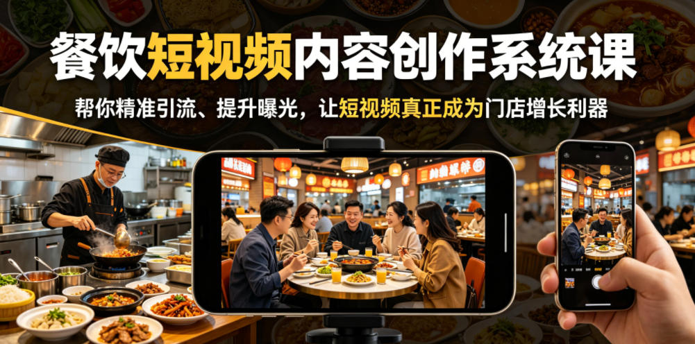 餐饮短视频内容创作系统课，帮你精准引流、提升曝光，让短视频真正成为门店增长利器|网创挖金社