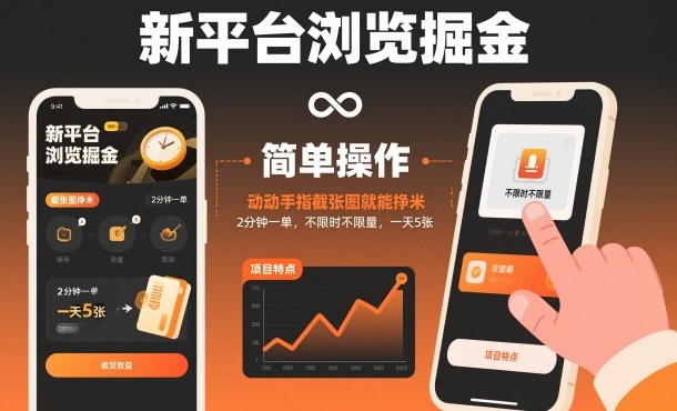 新平台浏览掘金,动动手指截张图就能挣米,2分钟一单,不限时不限量,一天5张【揭秘】|网创挖金社