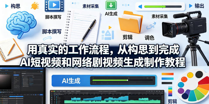 用真实的工作流程，从构思到完成AI短视频和网络剧视频生成制作教程-中英字幕|网创挖金社