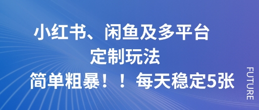 小红书、闲鱼及多平台定制玩法简单粗暴！每天稳定5张|网创挖金社