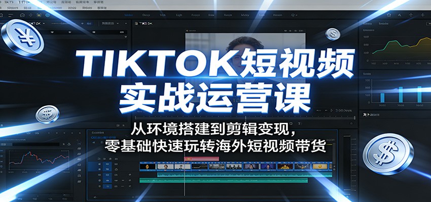 TIKTOK短视频实战运营课：从环境搭建到剪辑变现，零基础快速玩转海外短视频带货|网创挖金社