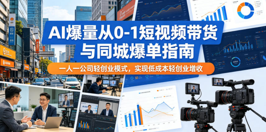 AI爆量从0-1短视频带货与同城爆单指南，一人一公司轻创业模式，实现低成本轻创业增收|网创挖金社