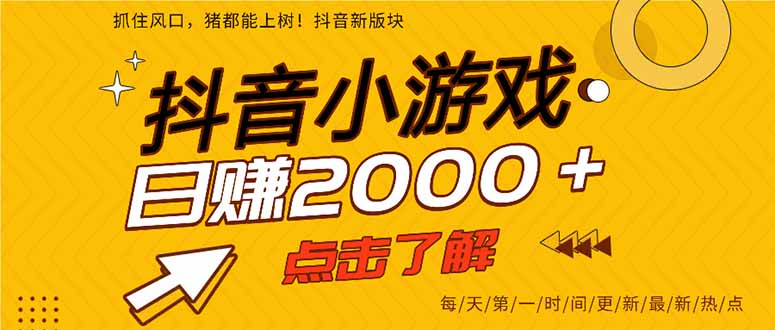 2025年爆火的抖音小游戏项目，一部手机日入2000+|网创挖金社