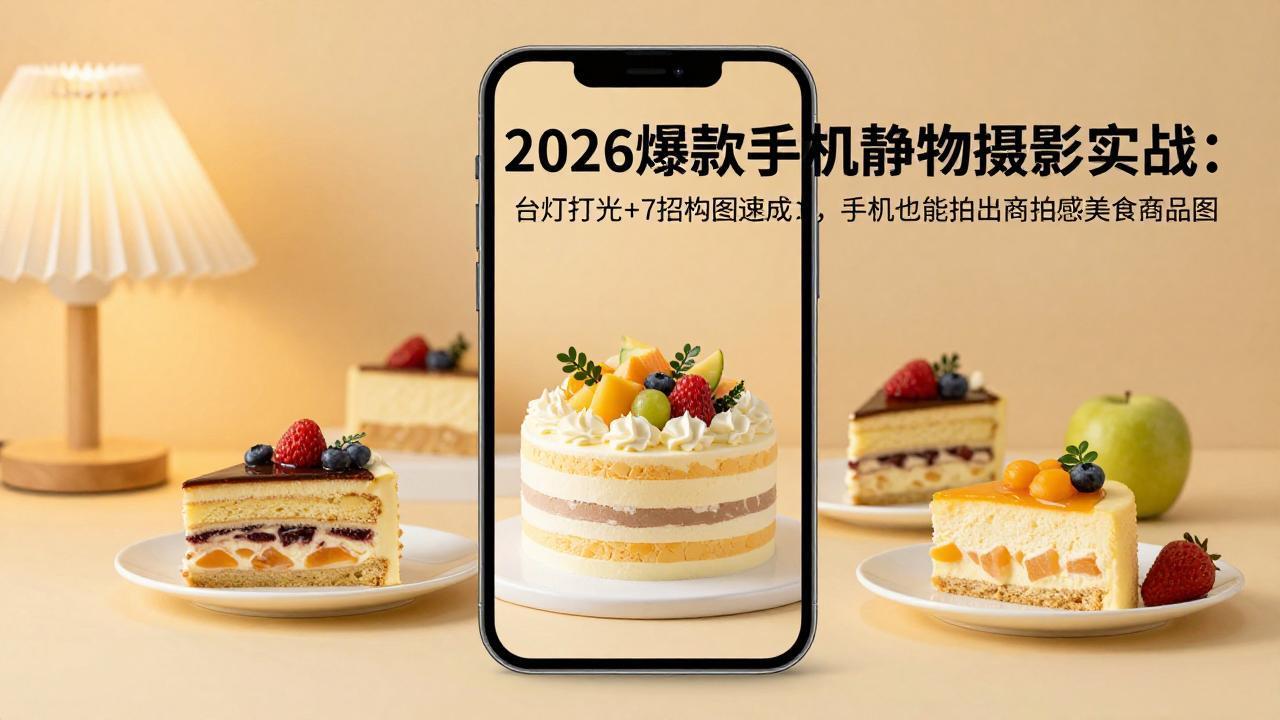 2026爆款手机静物摄影实战：台灯打光+7招构图速成，手机也能拍出商拍感美食商品图|网创挖金社