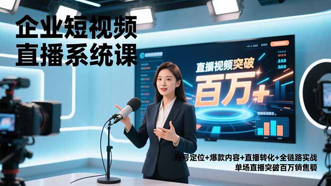 企业短视频直播系统课，账号定位+爆款内容+直播转化+全链路实战，单场直播突破百万销售额|网创挖金社