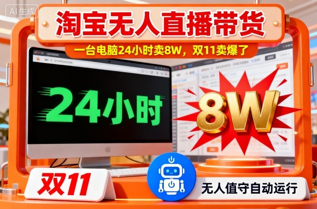 淘宝无人直播带货，一台电脑214小时卖8W，双11卖爆了【揭秘】|网创挖金社