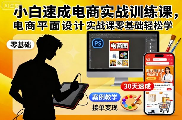 小白速成电商实战训练课，电商平面设计实战课零基础轻松学|网创挖金社
