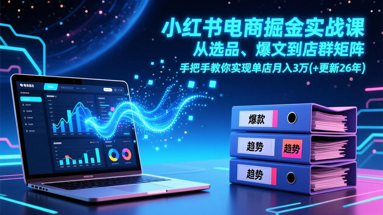 小红书电商掘金实战课，从选品、爆文到店群矩阵，手把手教你实现单店月入3万+(更新26年|网创挖金社