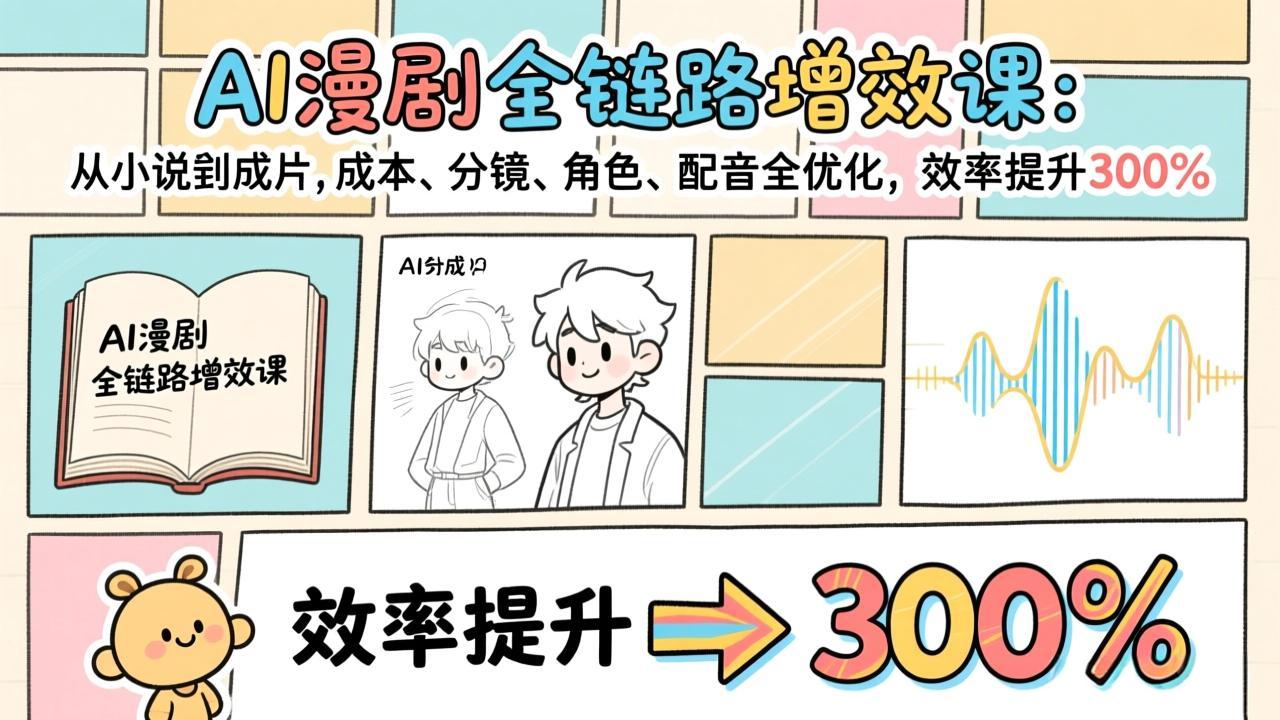AI漫剧全链路增效课：从小说到成片，成本、分镜、角色、配音全优化，效率提升300%|网创挖金社