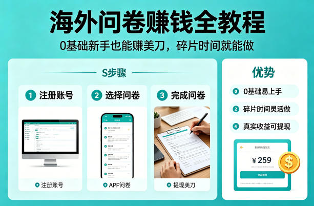 海外问卷賺钱全教程，0基础新手也能賺美刀，碎片时间就能做|网创挖金社