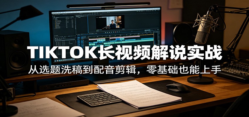 TIKTOK长视频解说实战：从选题洗稿到配音剪辑，零基础也能上手|网创挖金社