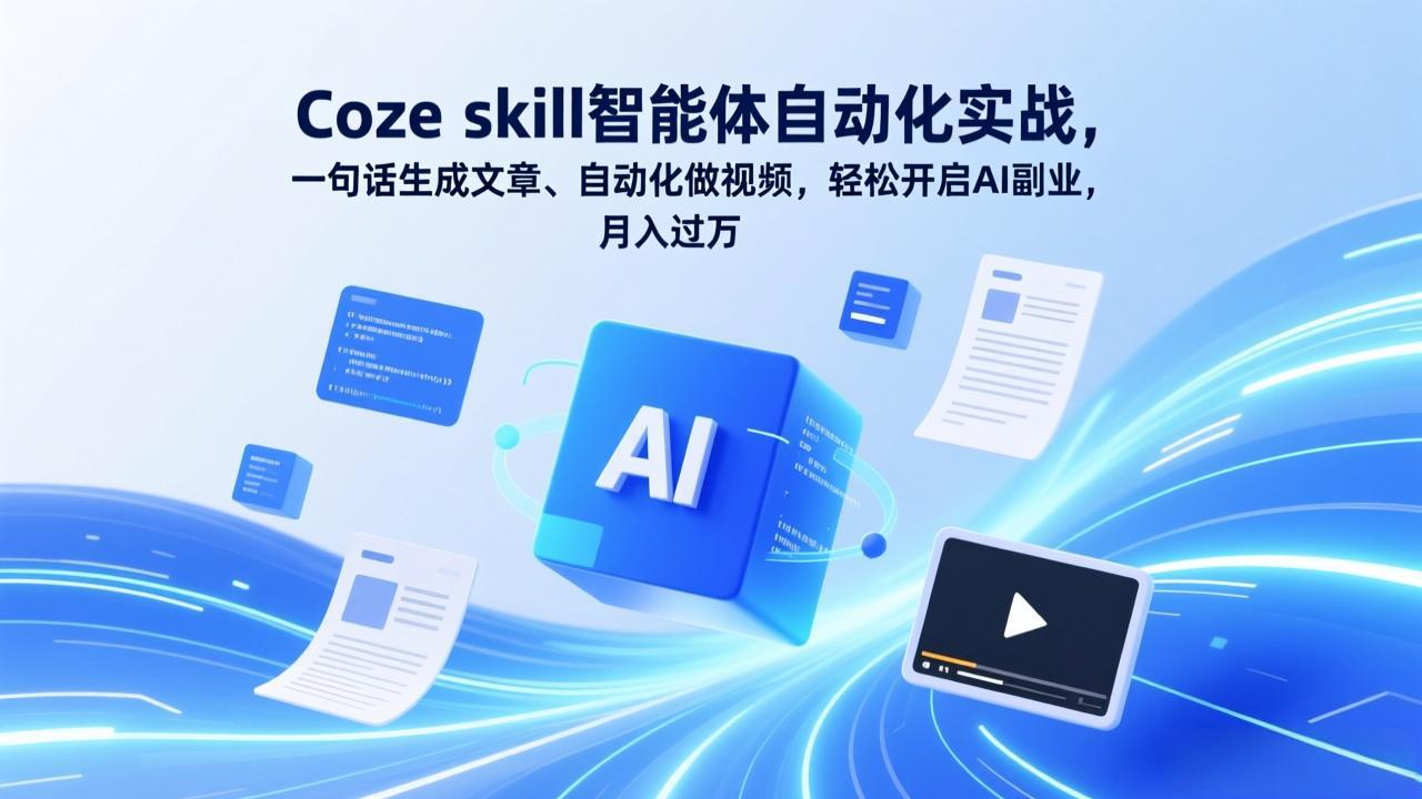 Coze skill智能体自动化实战,一句话生成文章、自动化做视频,轻松开启AI副业,月入过万|网创挖金社