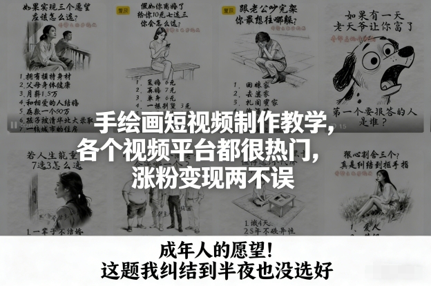 手绘画短视频制作教学，各个视频平台都很热门，涨粉变现两不误|网创挖金社