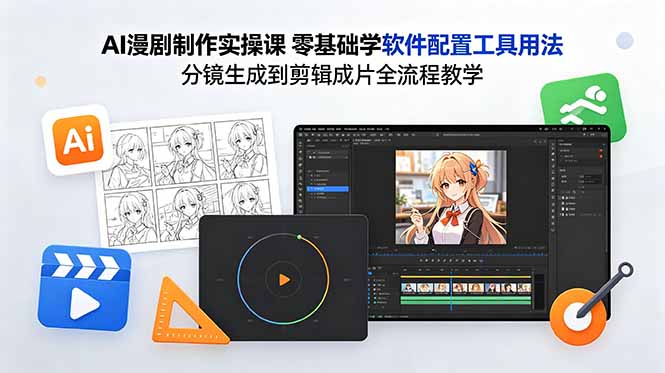 AI漫剧制作实操课 零基础学软件配置工具用法 分镜生成到剪辑成片全流程教学|网创挖金社