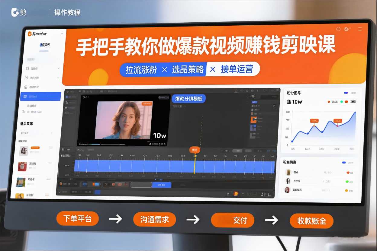 手把手教你做爆款视频赚钱剪映课，手把手教学拉流涨粉、选品策略和接单运营(更新2026)|网创挖金社