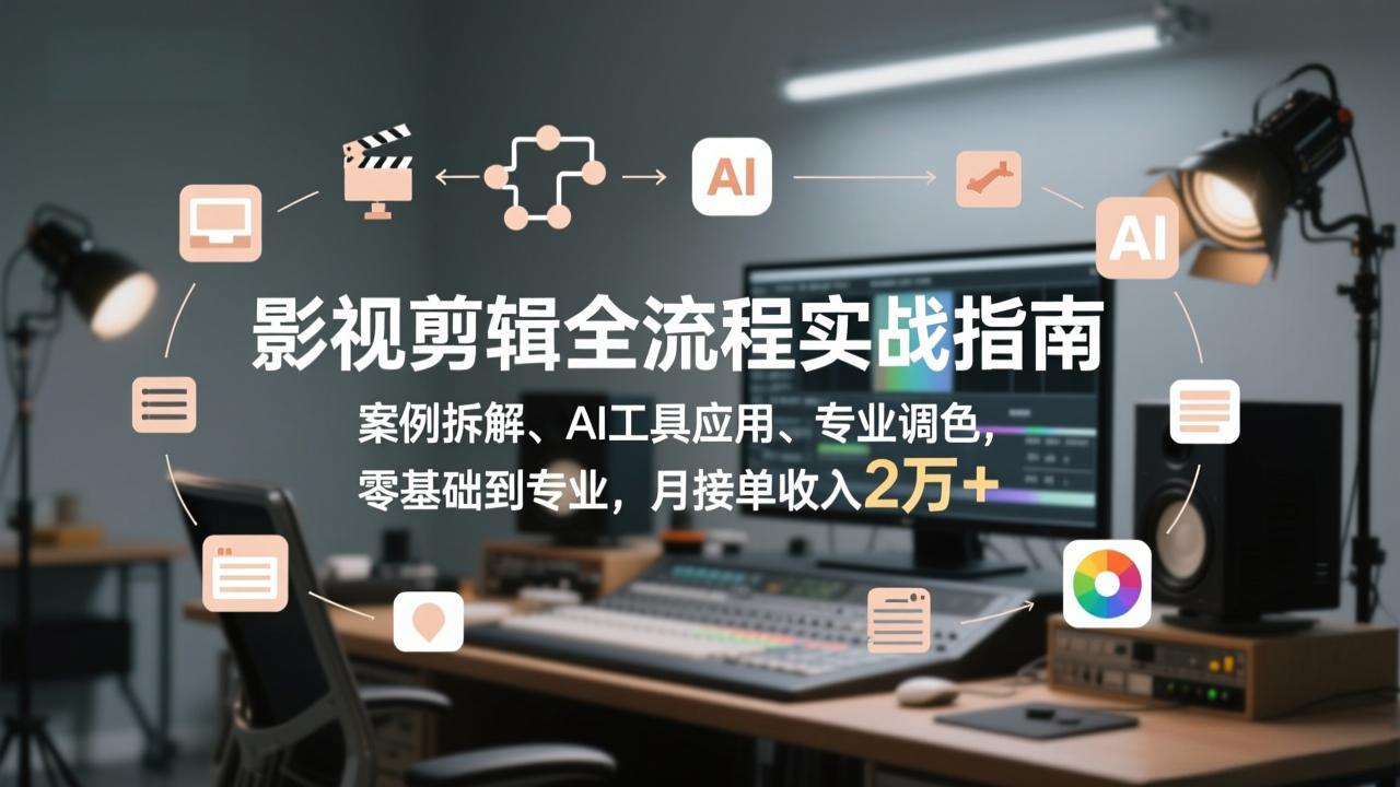 影视剪辑全流程实战指南，案例拆解、AI工具应用、专业调色，零基础到专业，月接单收入2万+|网创挖金社
