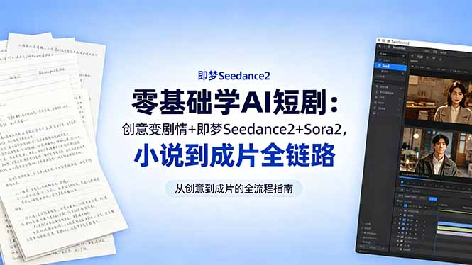 零基础学AI短剧：创意变剧情+即梦Seedance2+Sora2，小说到成片全链路|网创挖金社