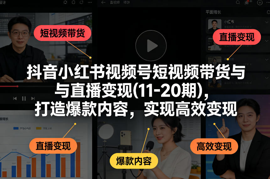 抖音小红书视频号短视频带货与直播变现(10-21期)，打造爆款内容，实现高效变现(更新05月08日)|网创挖金社