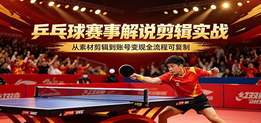 乒乓球赛事解说剪辑实战，从素材剪辑到账号变现全流程可复制|网创挖金社