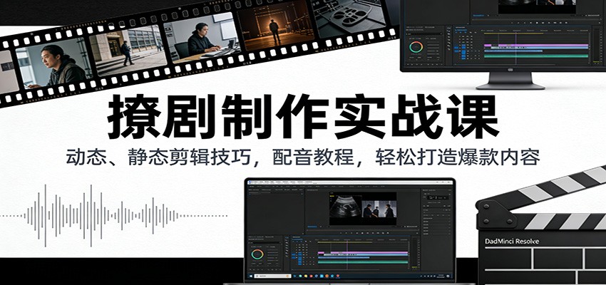 撩剧制作实战课：动态、静态剪辑技巧，配音教程，轻松打造爆款内容|网创挖金社