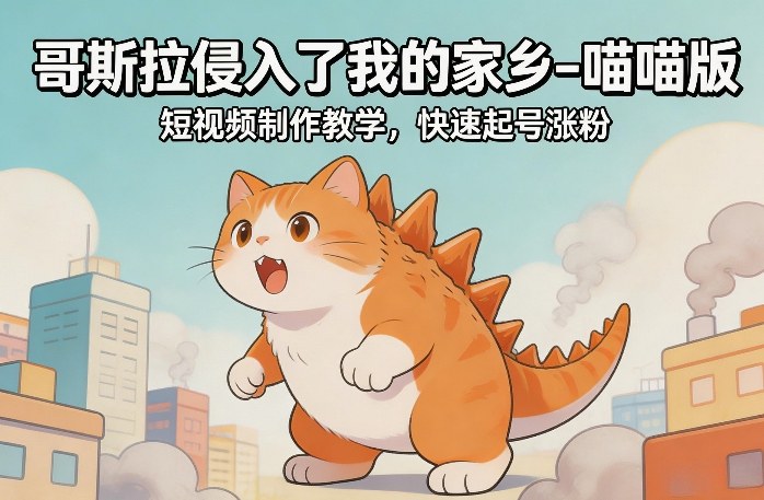 哥斯拉侵入了我的家乡–喵喵版短视频制作教学，快速起号涨粉|网创挖金社