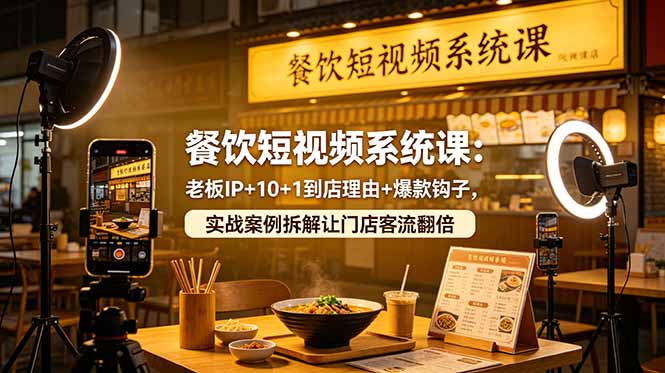 餐饮短视频系统课：老板IP+10+1到店理由+爆款钩子，实战案例拆解让门店客流翻倍|网创挖金社