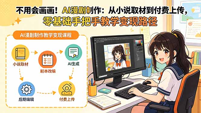 不用会画画！AI漫剧制作：从小说取材到付费上传，零基础手把手教学变现路径|网创挖金社