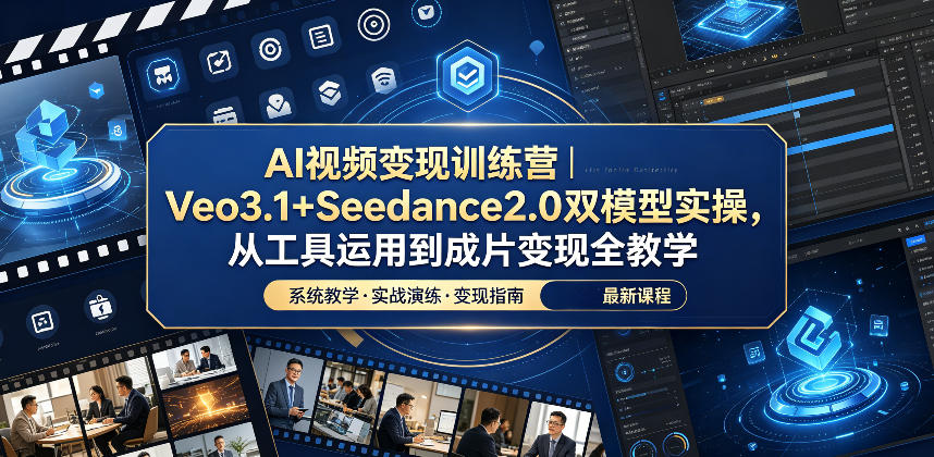 AI视频变现训练营|Veo3.1+Seedance2.0双模型实操,从工具运用到成片变现全教学|网创挖金社