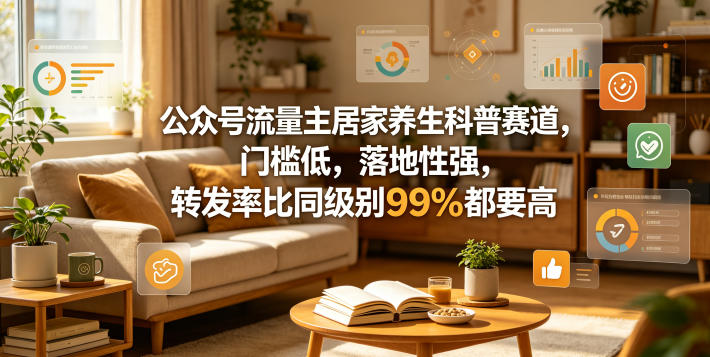 公众号流量主居家养生科普赛道，门槛低，落地性强，转发率比同级别99％都要高|网创挖金社