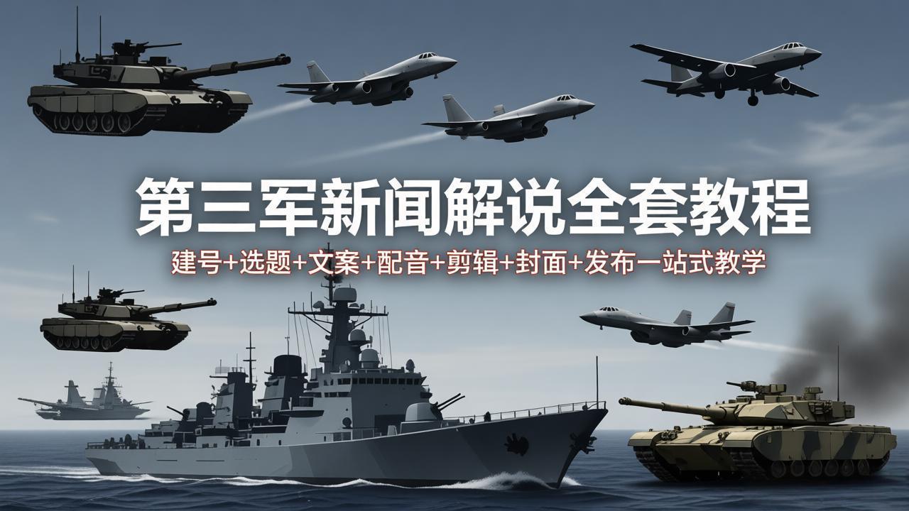 第三军迷新闻解说全套教程：建号+选题+文案+配音+剪辑+封面+发布一站式教学|网创挖金社