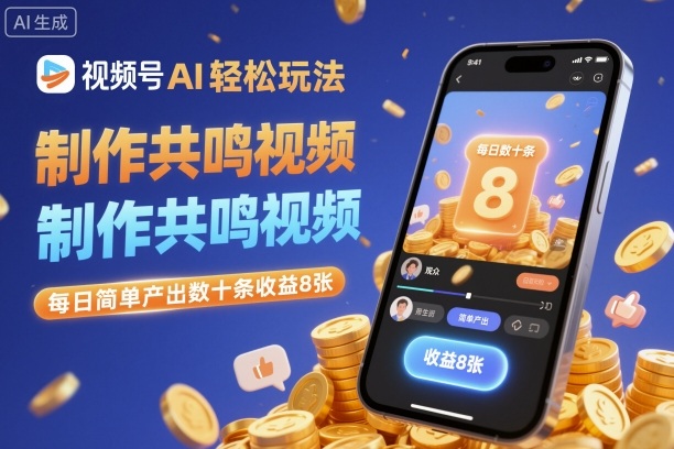 视频号AI轻松玩法，制作共鸣视频，每日简单产出数十条收益8张|网创挖金社