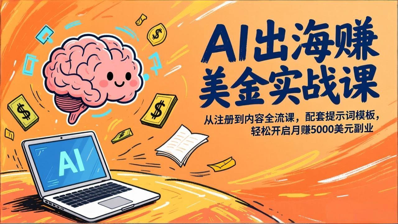 AI出海赚美金实战课，从注册到内容全流程，配套提示词模板，轻松开启月赚5000美元副业|网创挖金社