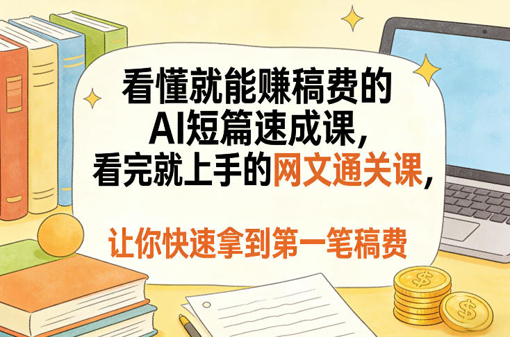 看懂就能賺稿费的AI短篇速成课，看完就上手的网文通关课，让你快速拿到第一笔稿费|网创挖金社