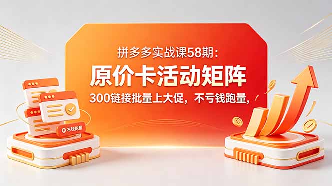 拼多多实战课58期：原价卡活动矩阵，300链接批量上大促，不亏钱跑量|网创挖金社