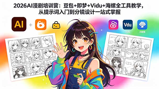 2026AI漫剧培训营：豆包+即梦+Vidu+海螺全工具教学，从提示词入门到分镜设计一站式掌握|网创挖金社