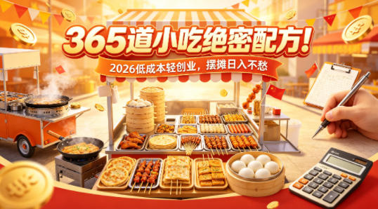 365道小吃绝密配方！2026低成本轻创业，摆摊日入不愁|网创挖金社
