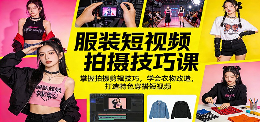 服装短视频拍摄技巧课：掌握拍摄剪辑技巧，学会衣物改造，打造特色穿搭短视频|网创挖金社