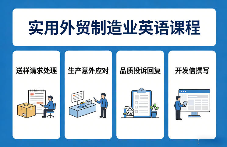 实用外贸制造业英语课程，教你专业处理送样请求、应对生产意外、回复品质投诉、撰写开发信等|网创挖金社