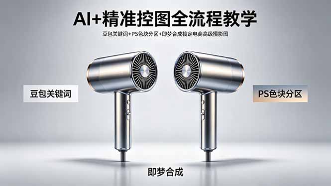 AI+精准控图全流程教学 豆包关键词+PS色块分区+即梦合成搞定电商高级摄影图|网创挖金社