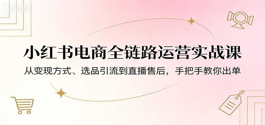 小红书电商全链路运营实战课：从变现方式、选品引流到直播售后，手把手教你出单|网创挖金社
