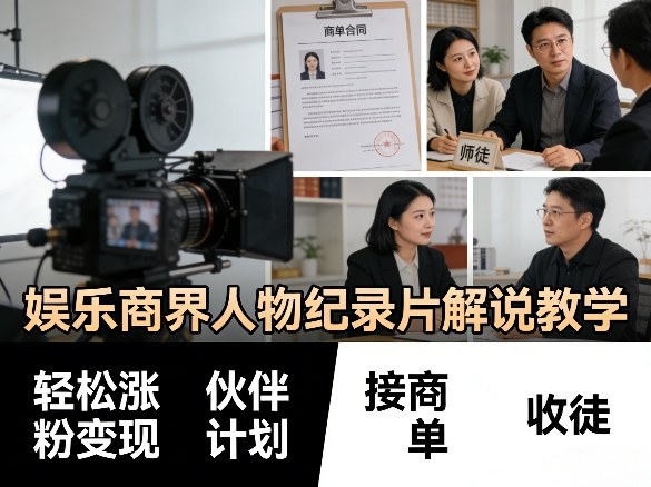 娱乐商界人物纪录片解说教学,轻松涨粉变现,伙伴计划,接商单,收徒等|网创挖金社