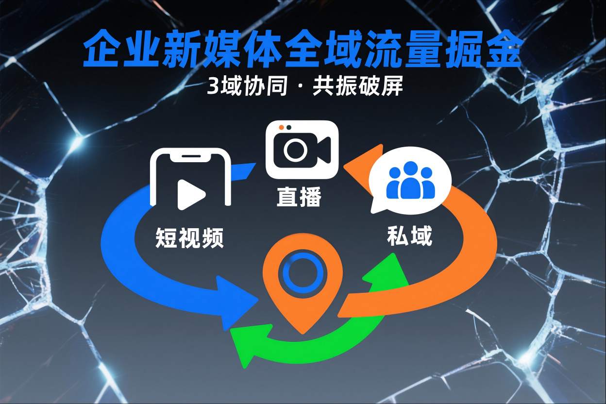 短视频全域商业模式，企业新媒体全域流量掘金，3域协同，共振破屏，短视频-直播-私域-地域|网创挖金社
